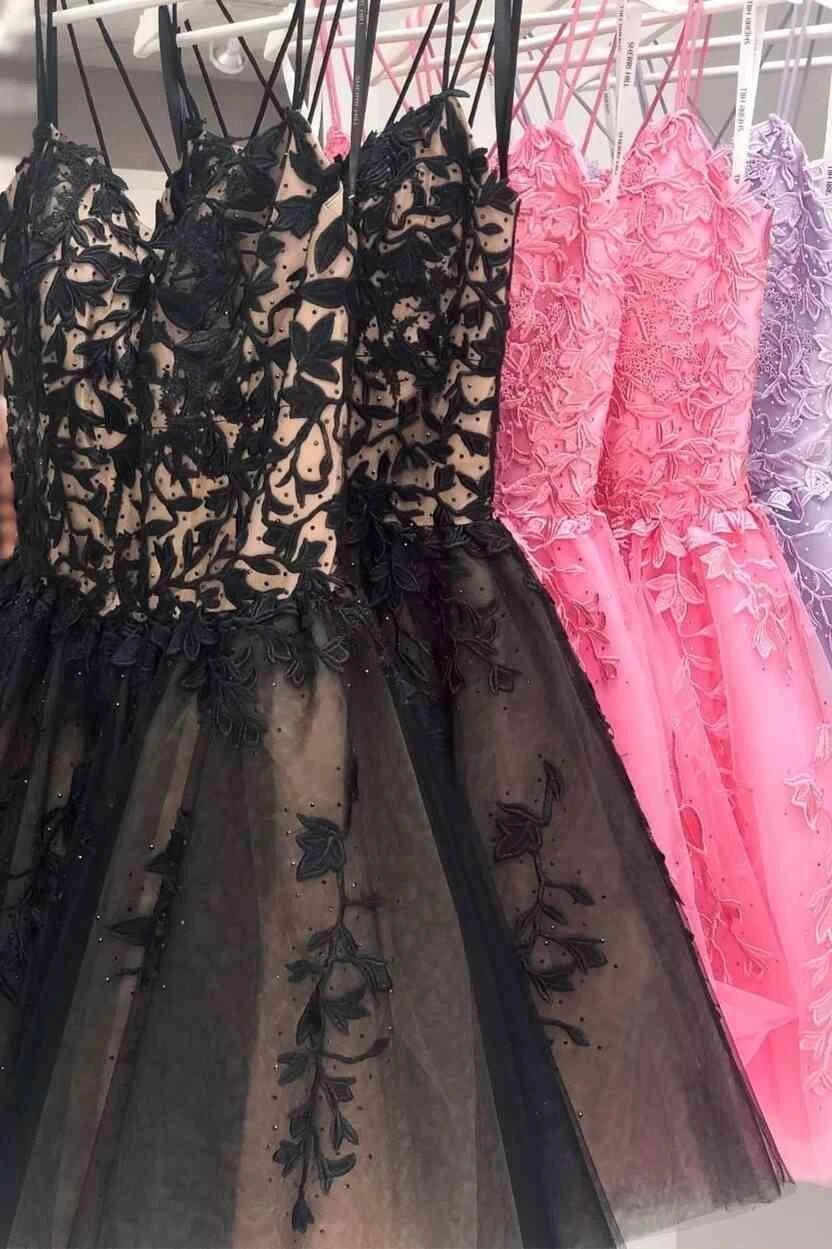 Straps Lace Applique Blue Homecoming Dress Short Prom Dress PD424 - Image 6