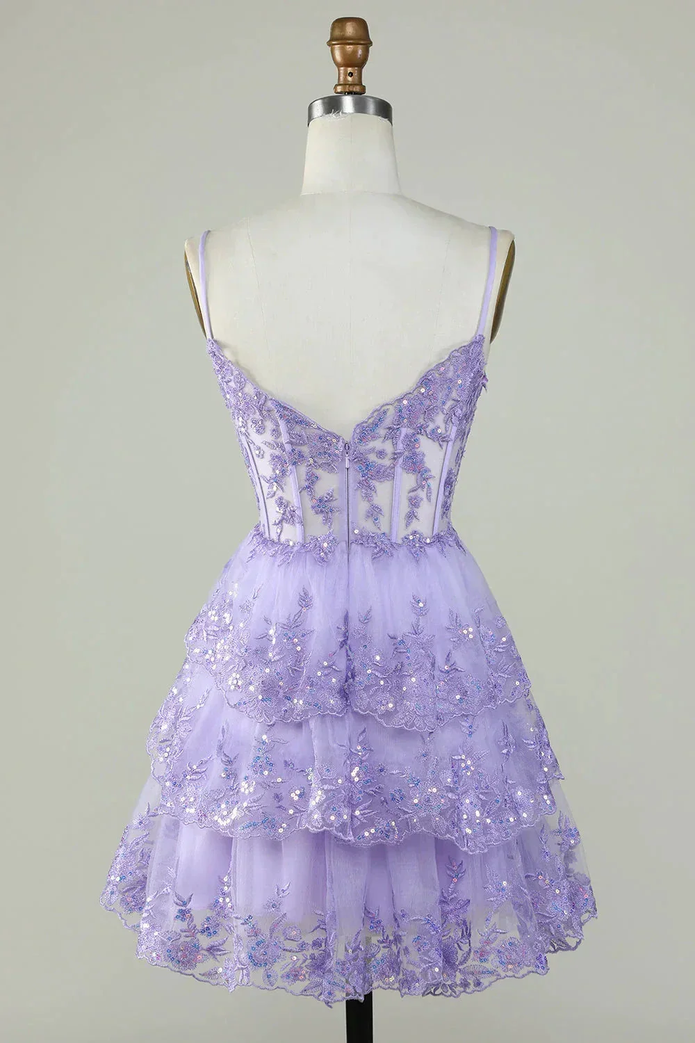Straps Lavender Sequins Corset Layered Homecoming Dress Y2907 - Image 3