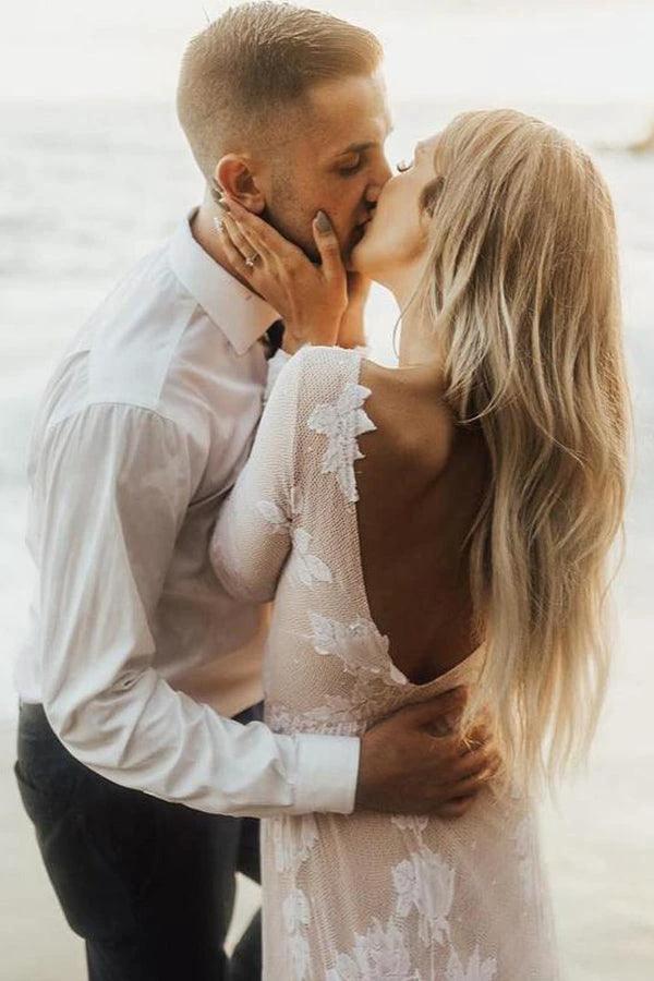 Charming Bateau Lace Long Sleeves Beach Wedding Dress  WD436 - Image 3