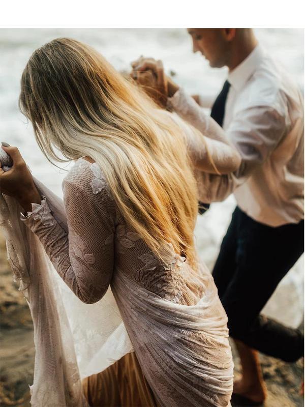 Charming Bateau Lace Long Sleeves Beach Wedding Dress  WD436 - Image 4