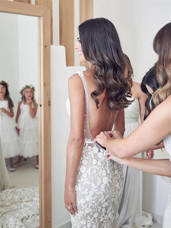 Straps Mermaid Wedding Dresses Lace Appliqued Gowns Wedding Dresses WD574 - Image 7