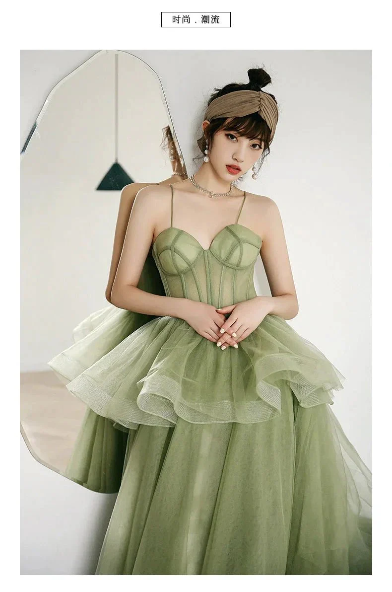 Straps sage green ball gown spring formal prom dress S21224 - Image 2