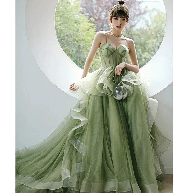 Straps sage green ball gown spring formal prom dress S21224 - Image 3
