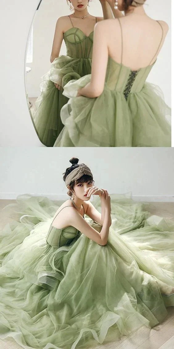 Straps sage green ball gown spring formal prom dress S21224 - Image 5