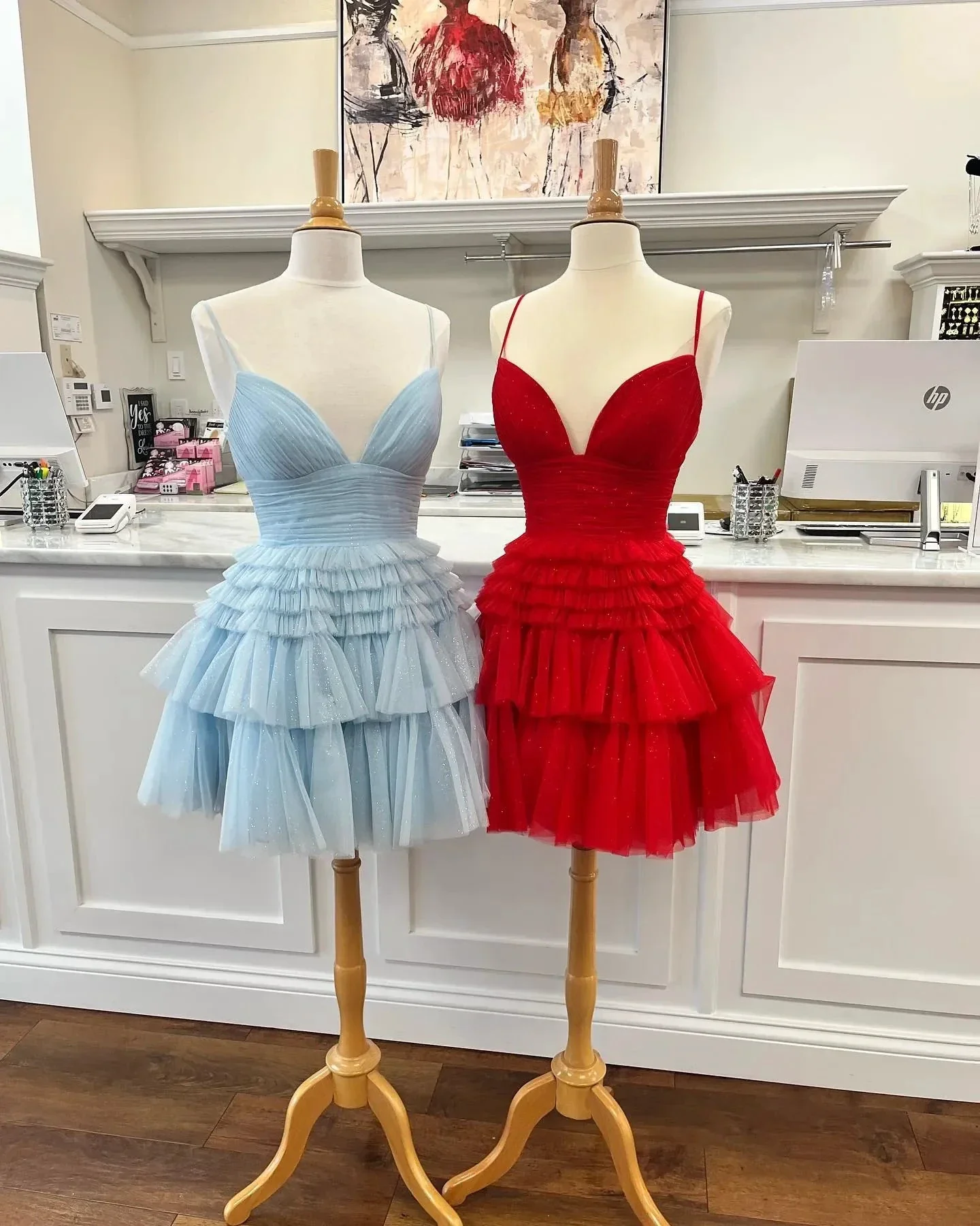 Straps Sparkly Tulle Homecoming Dress with Tiered Ruffle Skirt SYH91 - Image 4