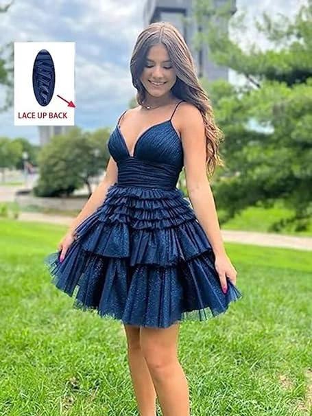 Straps Sparkly Tulle Homecoming Dress with Tiered Ruffle Skirt SYH91 - Image 5