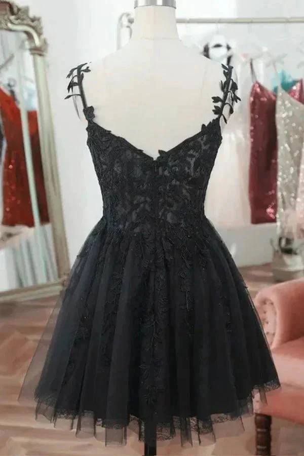 Straps Sweetheart Lace Cute Black Homecoming Dress Cocktail Dress PD541 - Image 2