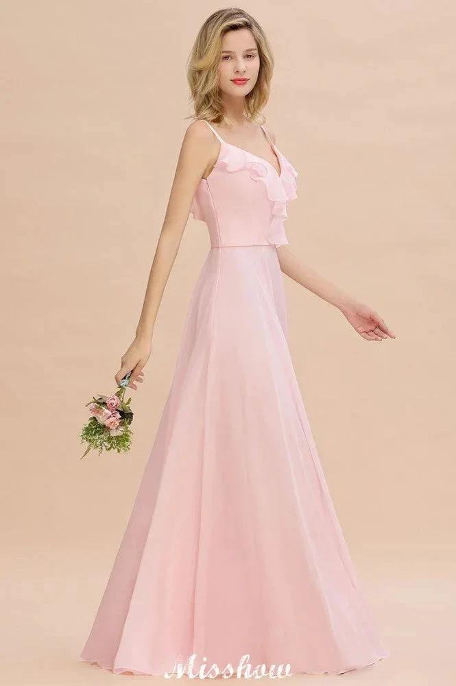 Straps Sweetheart Pink Bridesmaid Dress Backless Chiffon Evening Party Dress - Image 5