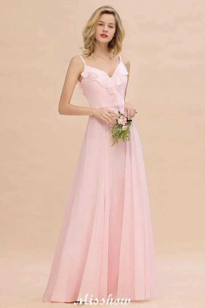 Straps Sweetheart Pink Bridesmaid Dress Backless Chiffon Evening Party Dress - Image 6