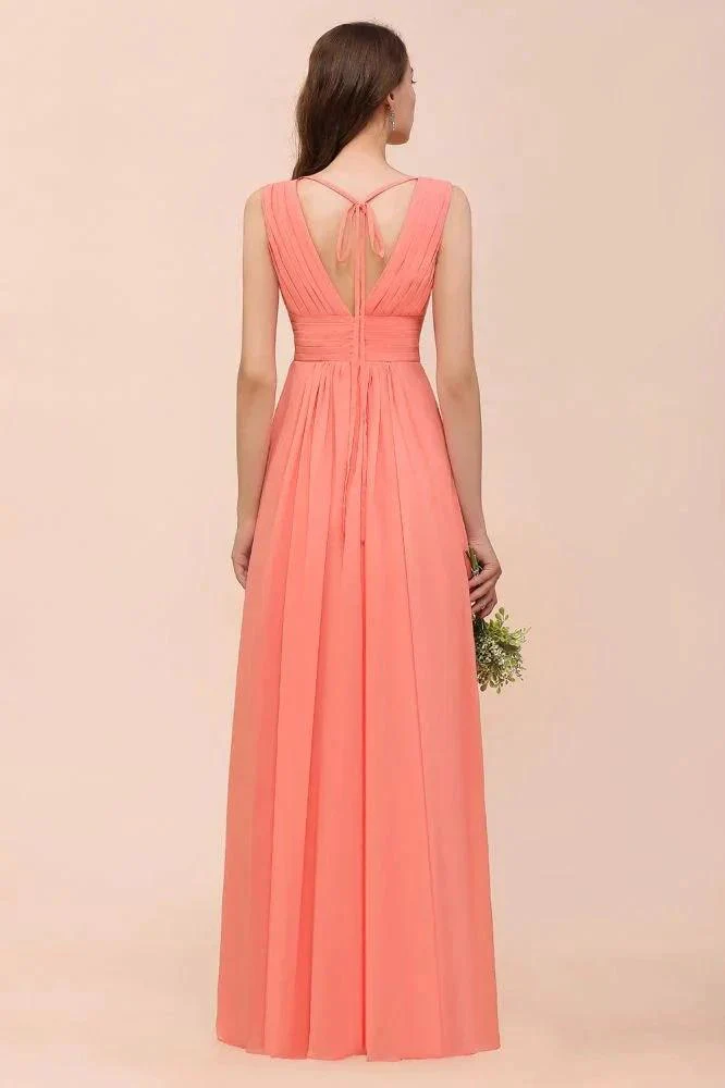 Straps V-Neck Floor Length Bridesmaid Dress Wedding Party Dress - Image 2
