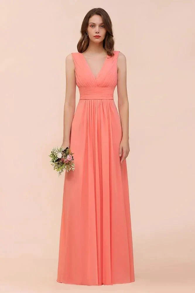 Straps V-Neck Floor Length Bridesmaid Dress Wedding Party Dress - Image 3