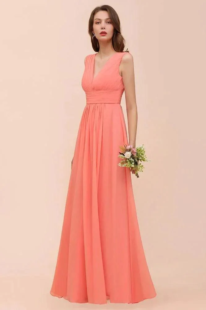 Straps V-Neck Floor Length Bridesmaid Dress Wedding Party Dress - Image 4