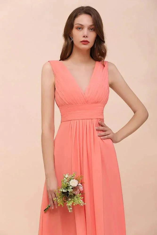 Straps V-Neck Floor Length Bridesmaid Dress Wedding Party Dress - Image 5