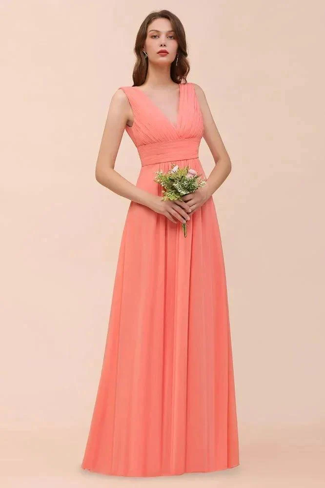 Straps V-Neck Floor Length Bridesmaid Dress Wedding Party Dress - Image 6