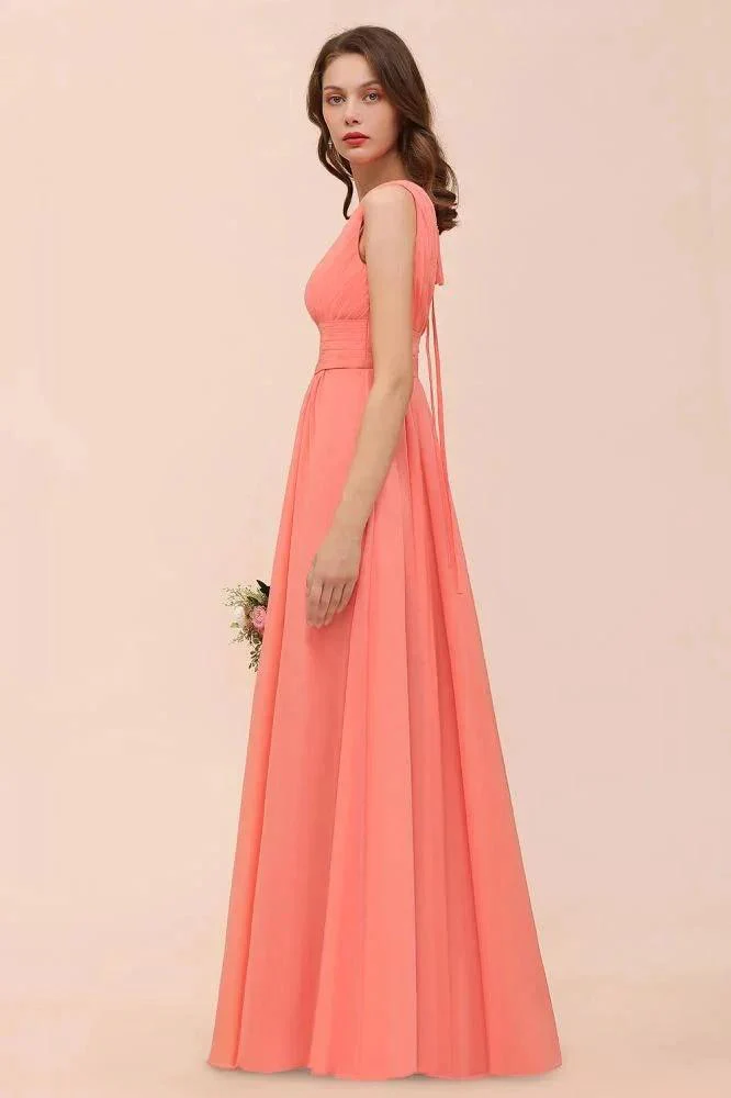 Straps V-Neck Floor Length Bridesmaid Dress Wedding Party Dress - Image 7