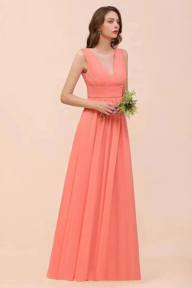 Straps V-Neck Floor Length Bridesmaid Dress Wedding Party Dress - Image 8