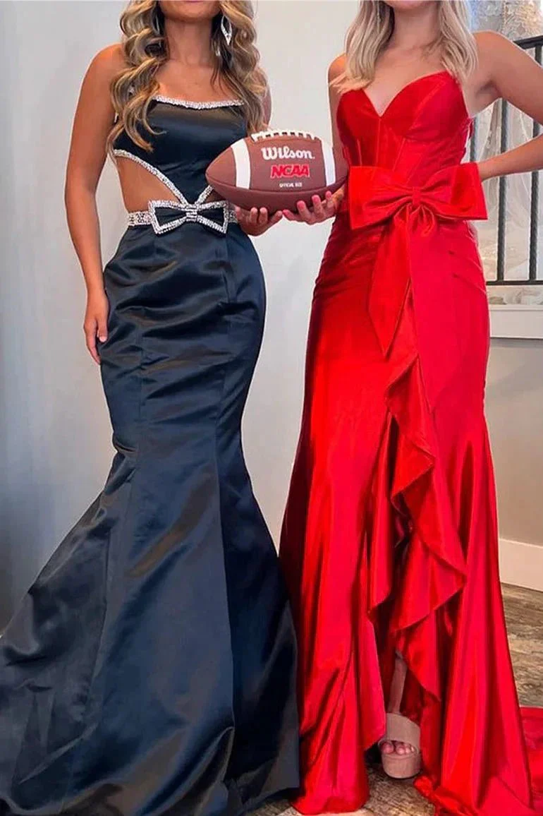 Jianna | Straps V-Neck Satin Mermaid Prom Dress with Bow - Image 10