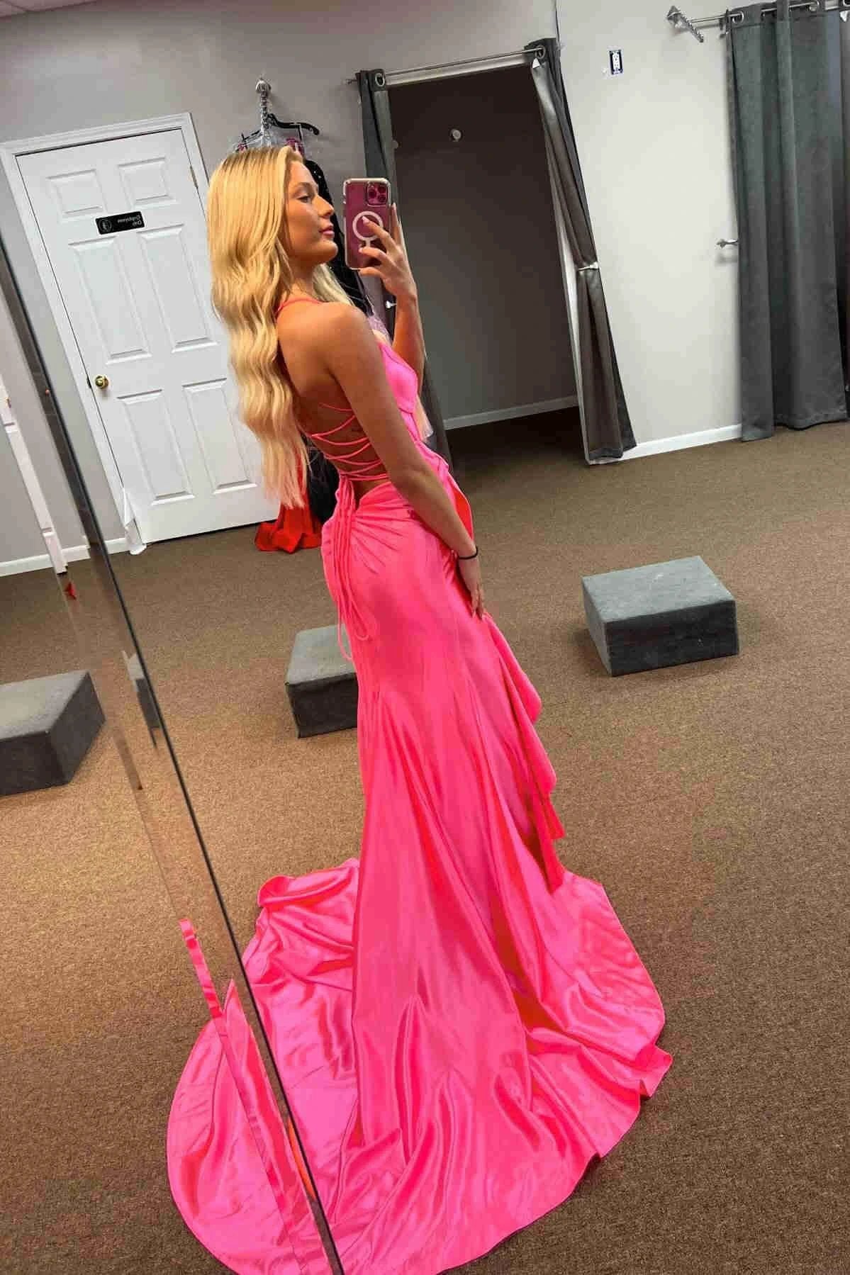 Jianna | Straps V-Neck Satin Mermaid Prom Dress with Bow - Image 5