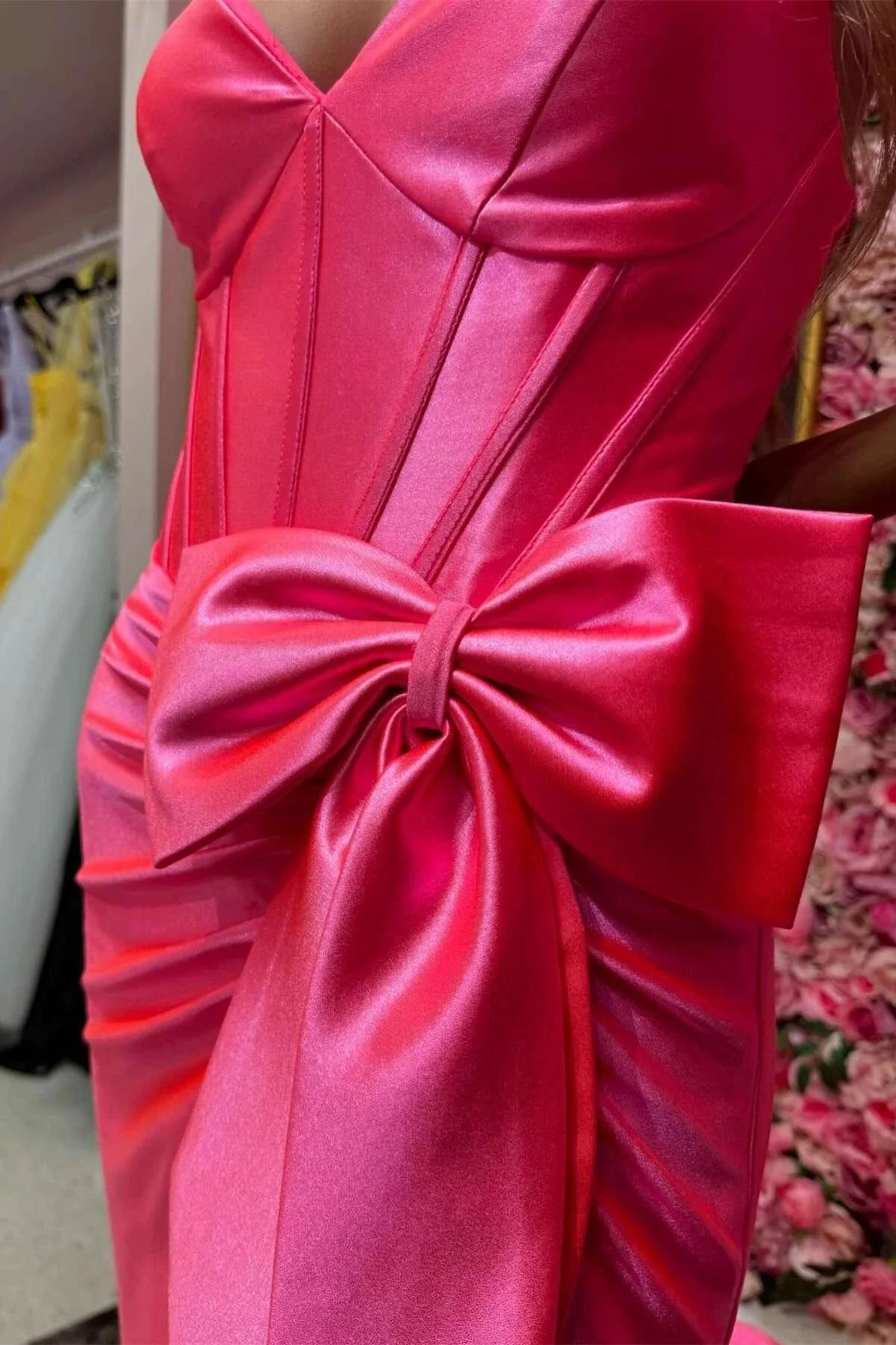 Jianna | Straps V-Neck Satin Mermaid Prom Dress with Bow - Image 6