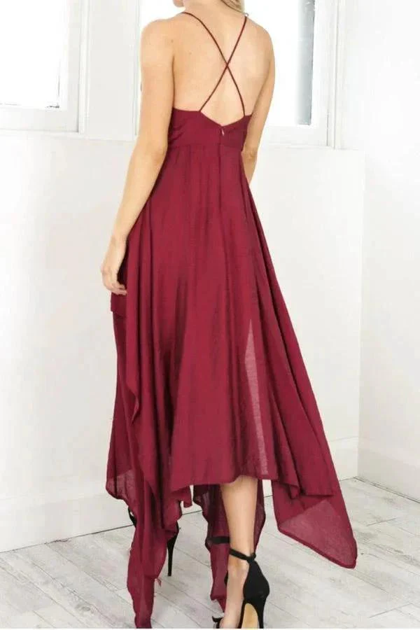 Straps V Neck Burgundy High Low Party Dress Homecoming Dresses PD310 - Image 4