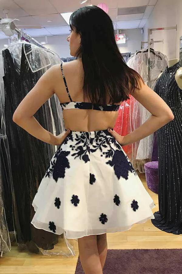 Straps White Organza Homecoming Dress with Lace Appliques  PD031 - Image 2