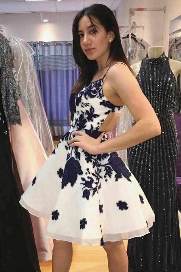 Straps White Organza Homecoming Dress with Lace Appliques  PD031 - Image 3