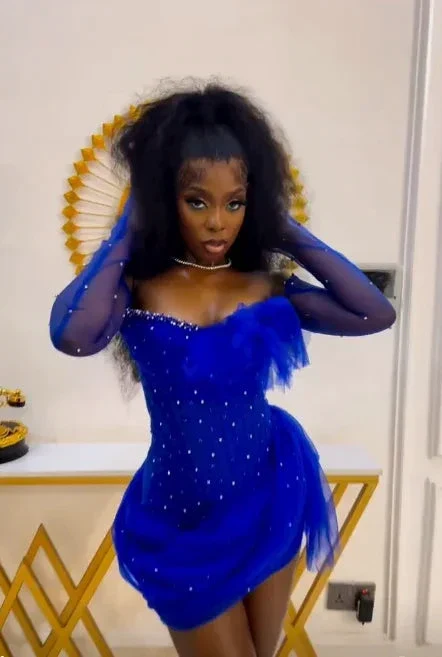 Striking Royal Blue Tulle Beaded Cocktail Dress Mini Party Dress Homecoming Dress Y7710 - Image 2