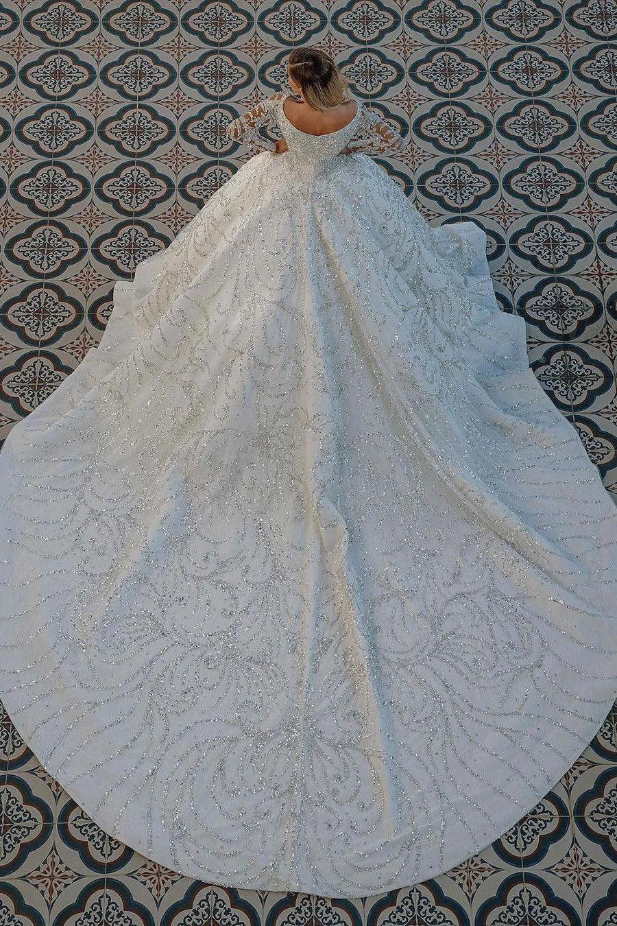 Stuning Luxus Long Sleeve Ball Gown Wedding Dresses Bridal Gown - Image 2