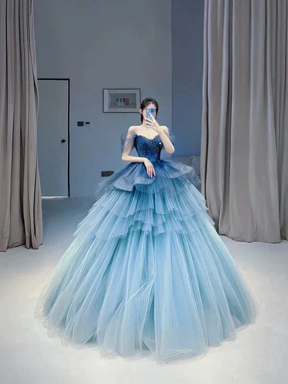 Stunning A-line Gradite Tulle Puffy Ball Gown Y6786 - Image 2