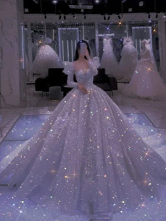Stunning A-line Shiny Ball Gown,Wedding Dress Y6784 - Image 2