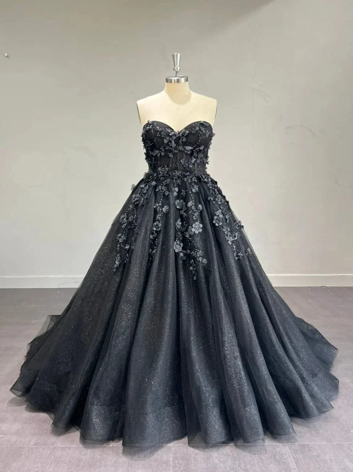 Stunning, Alternative Black Gown, Off The Shoulder Ball Gown Gothic Unconventional Wedding Dress,Y2477 - Image 3