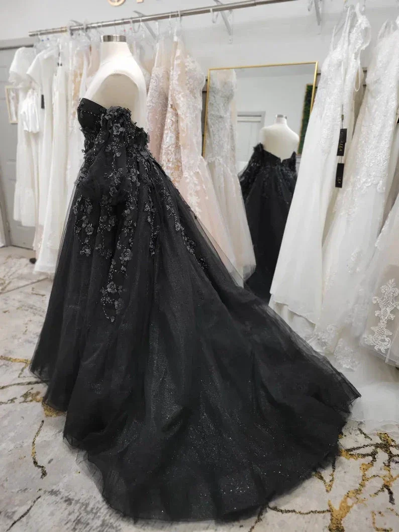 Stunning, Alternative Black Gown, Off The Shoulder Ball Gown Gothic Unconventional Wedding Dress,Y2477 - Image 5