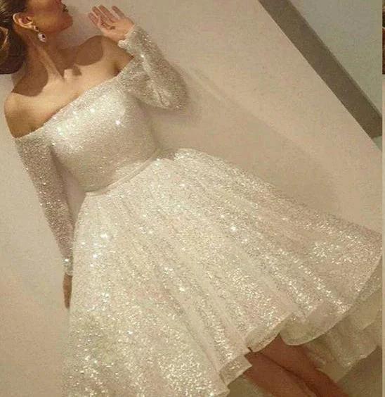 Stunning Sequins Off the Shoulder Long Sleeves Prom Dresses - Image 2