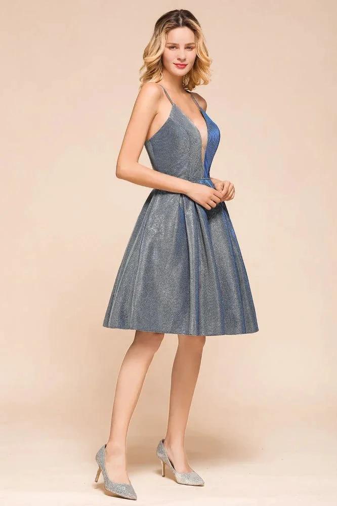 Stunning Double V-Neck Bright Silk Mini Party Dress Sleeveless Homecoming Dress - Image 8