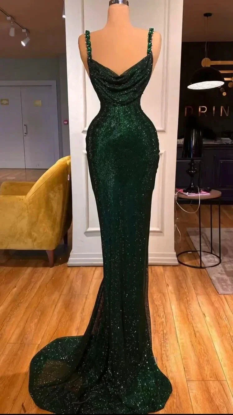 Stunning Emerald Green Mermaid Evening Dress Sleeveless Formal Gown Y123 - Image 2