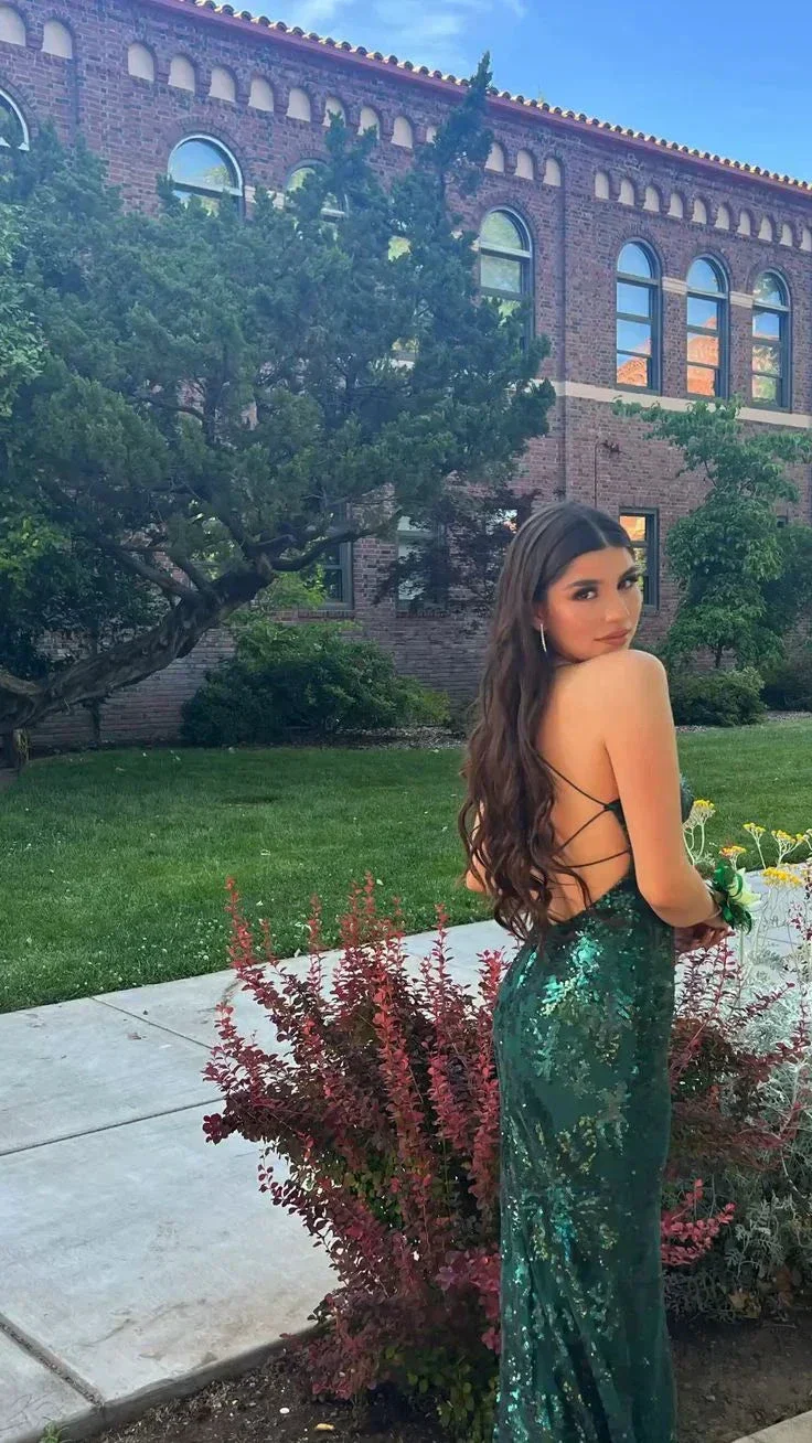 Stunning Emerald Green Sheath Prom Dress With Slit Backless Evening Dress Y5325 - Image 2