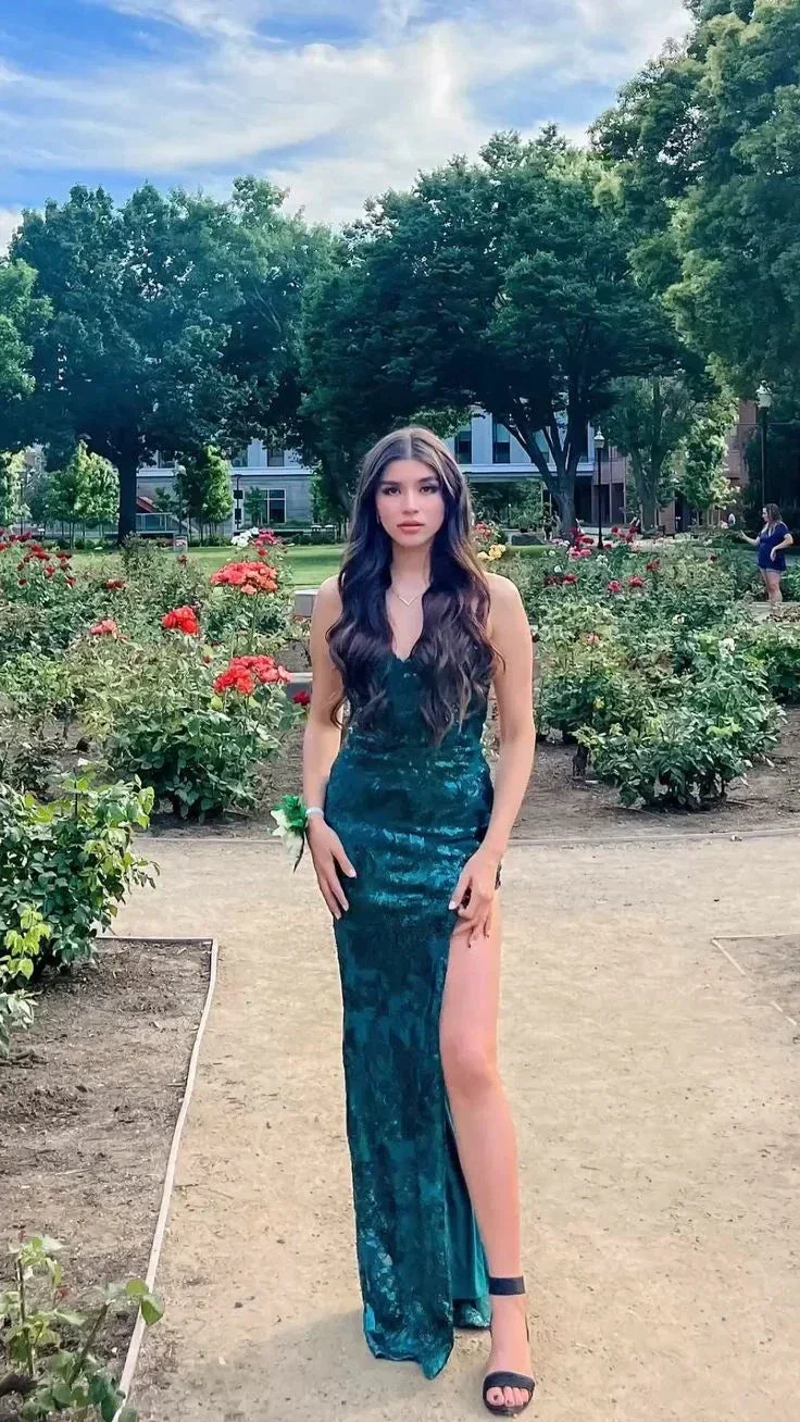 Stunning Emerald Green Sheath Prom Dress With Slit Backless Evening Dress Y5325 - Image 4