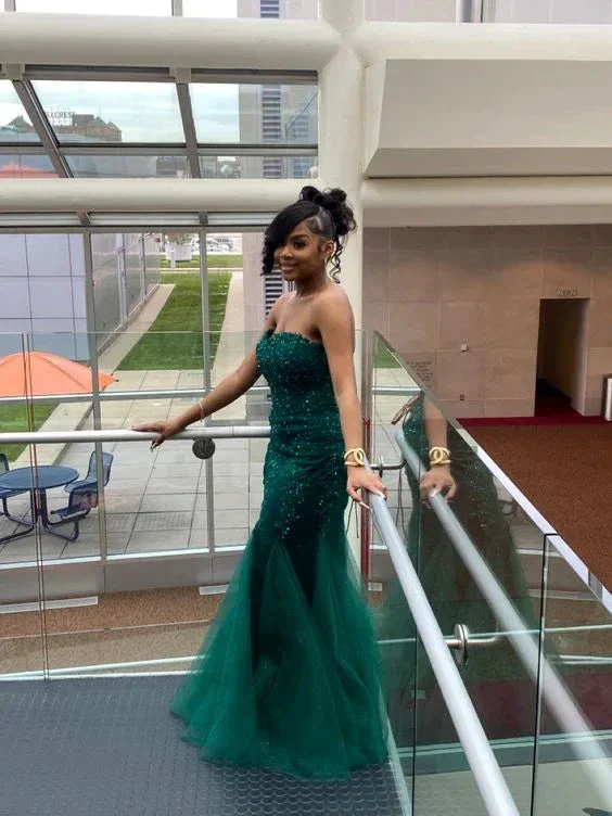 Stunning Green Mermaid Evening Dress With Appliques Y5930 - Image 2