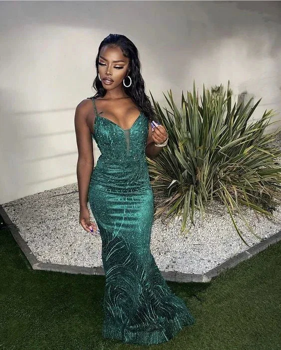 Stunning Green Sleeveless Evening Dress Glam Dress Y5907 - Image 2