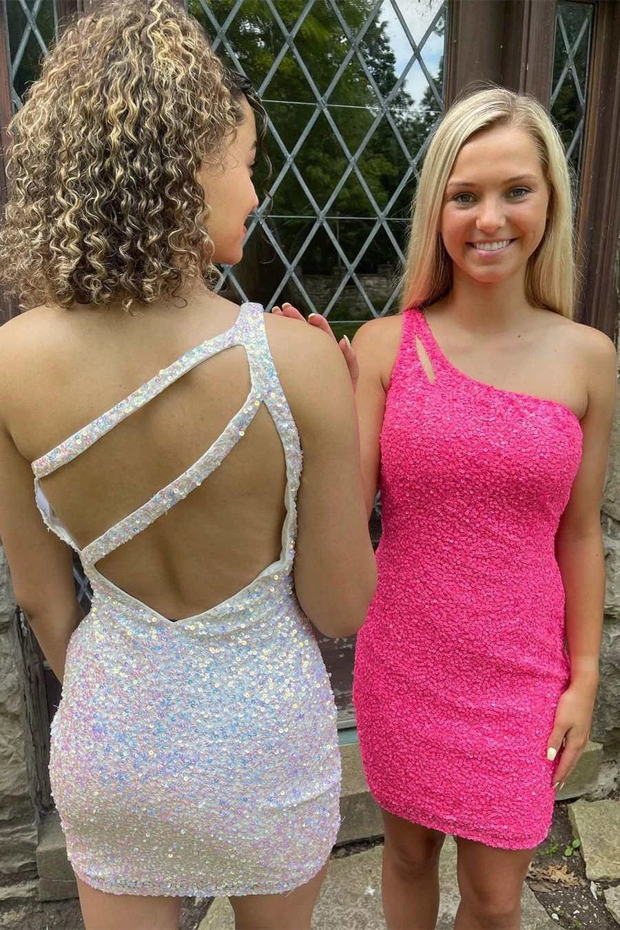 Stunning Hot Pink Sequins Homecoming Dress SYH19 - Image 2