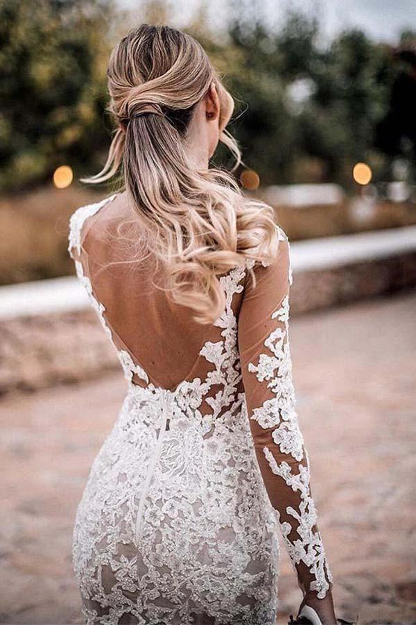 Stunning Lace Appliques See Though Mermaid Rustic Wedding with Sleeves  WD447 - Image 2
