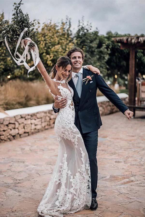 Stunning Lace Appliques See Though Mermaid Rustic Wedding with Sleeves  WD447 - Image 3
