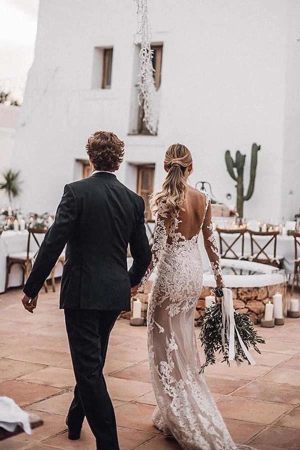 Stunning Lace Appliques See Though Mermaid Rustic Wedding with Sleeves  WD447 - Image 4