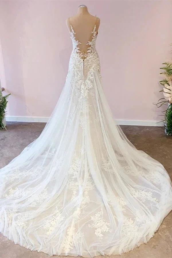 Stunning Long A-Line Tulle Sweetheart Appliques Lace Wedding Dress - Image 2