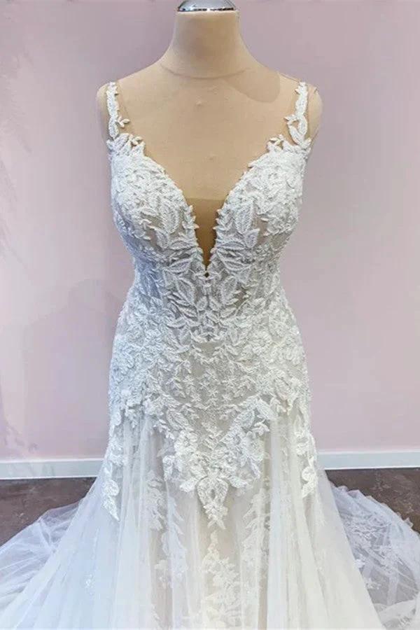 Stunning Long A-Line Tulle Sweetheart Appliques Lace Wedding Dress - Image 3