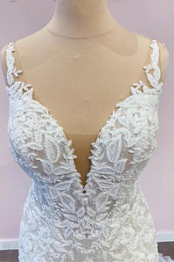 Stunning Long A-Line Tulle Sweetheart Appliques Lace Wedding Dress - Image 5