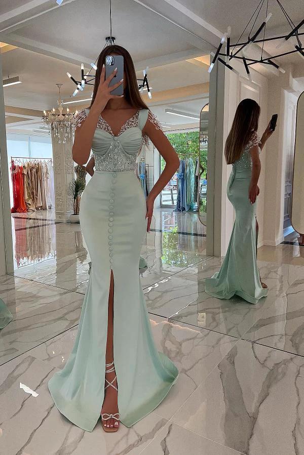 Stunning Long Mermaid Sweetheart Satin Sequins Prom Dress with Slit - Image 3