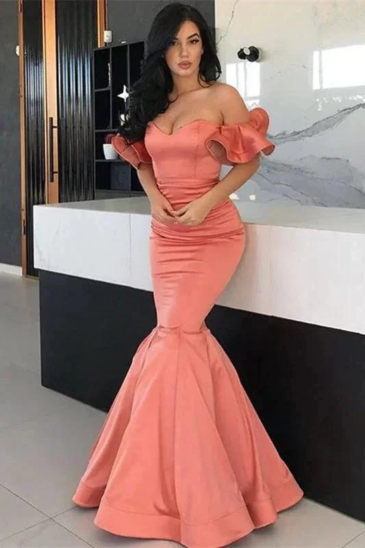 Stunning Long Off the Shoulder Satin Mermaid Prom Dresses - Image 2