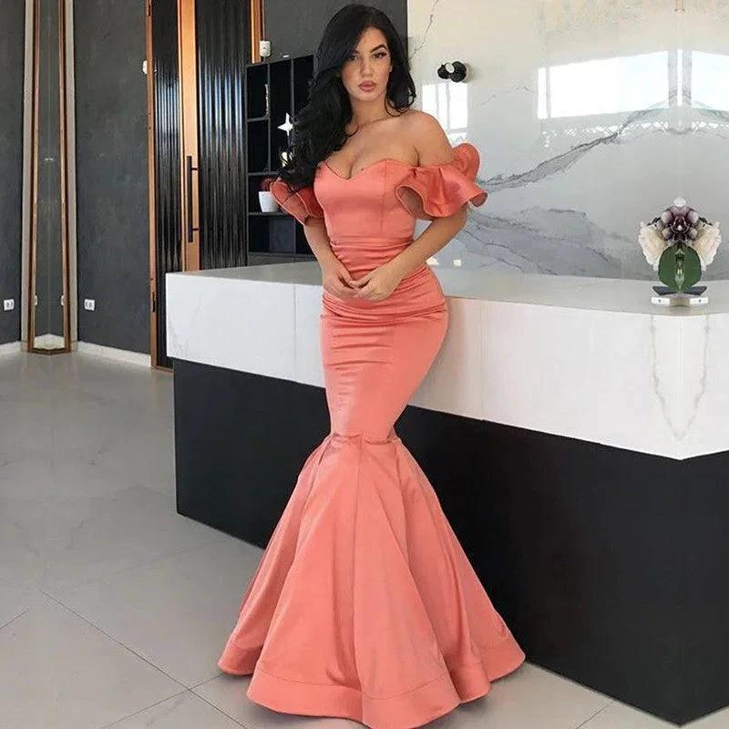 Stunning Long Off the Shoulder Satin Mermaid Prom Dresses - Image 3