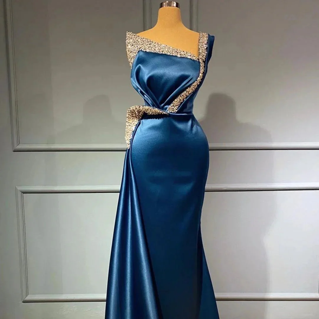 Stunning Long One shoulder Stretch Satin Mermaid Prom Dress - Image 2